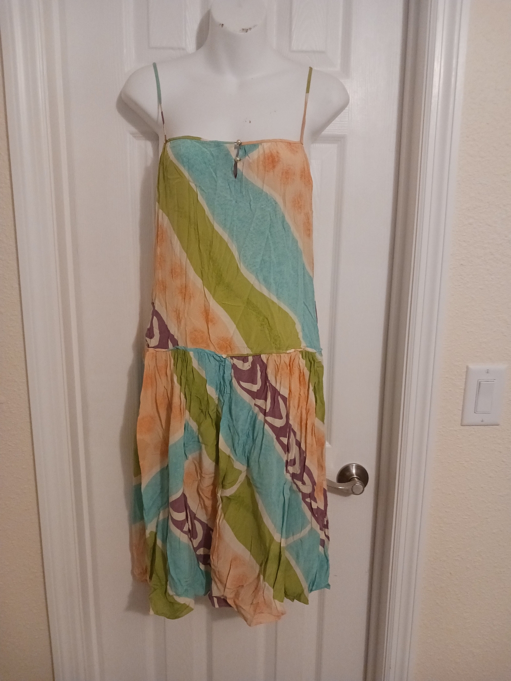 Mary McFadden  VTG - HTF Silk  Multicolor Spaghetti Strap Midi Dress Vtg